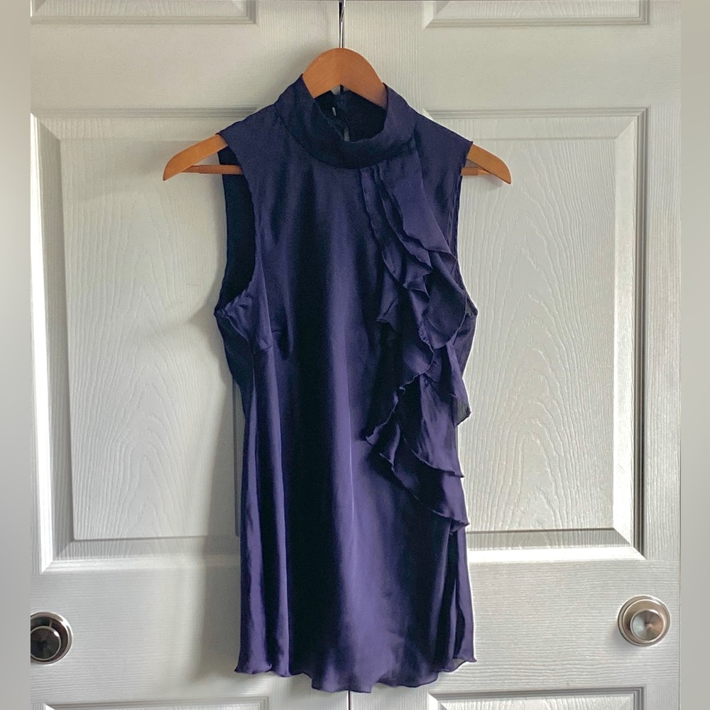 KENAR purple satin ruffled slip